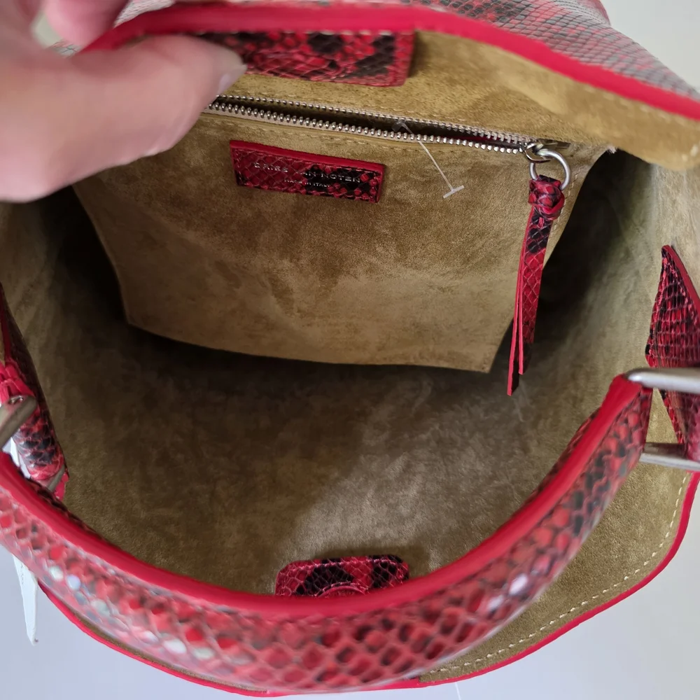 Dries Van Noten Vermilion Python Embossed Leather Hobo Bag- Runway Piece